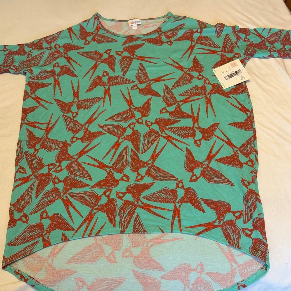 LuLaRoe Irma Teal and Red Patterned Top